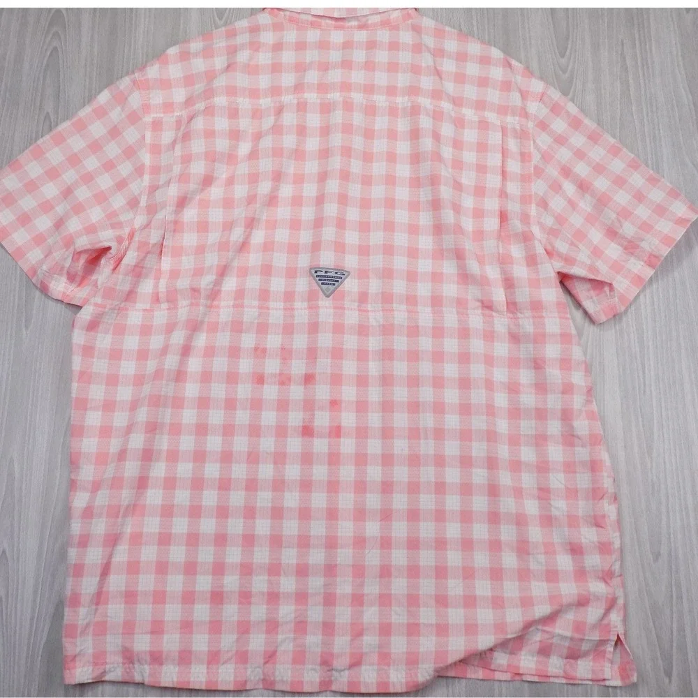 Columbia PFG Mens XL Pink Gingham Short Sleeve Fishing Shirt Omni-Shade FM1039 - Picture 10 of 11